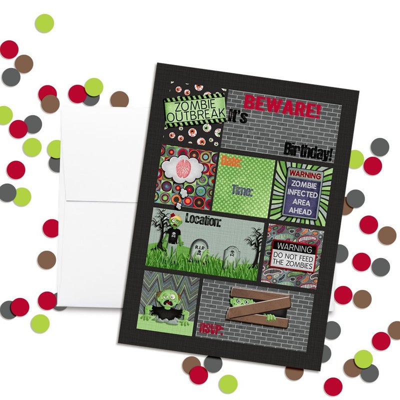 Amanda Creation Zombie Outbreak Halloween Birthday Party Invitations, 20 5x7 Fill In Cards with Twenty White Envelopes by AmandaCreation - Image 2